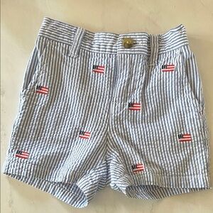 Janie and Jack Blue Striped Shorts with Flag Embroidery